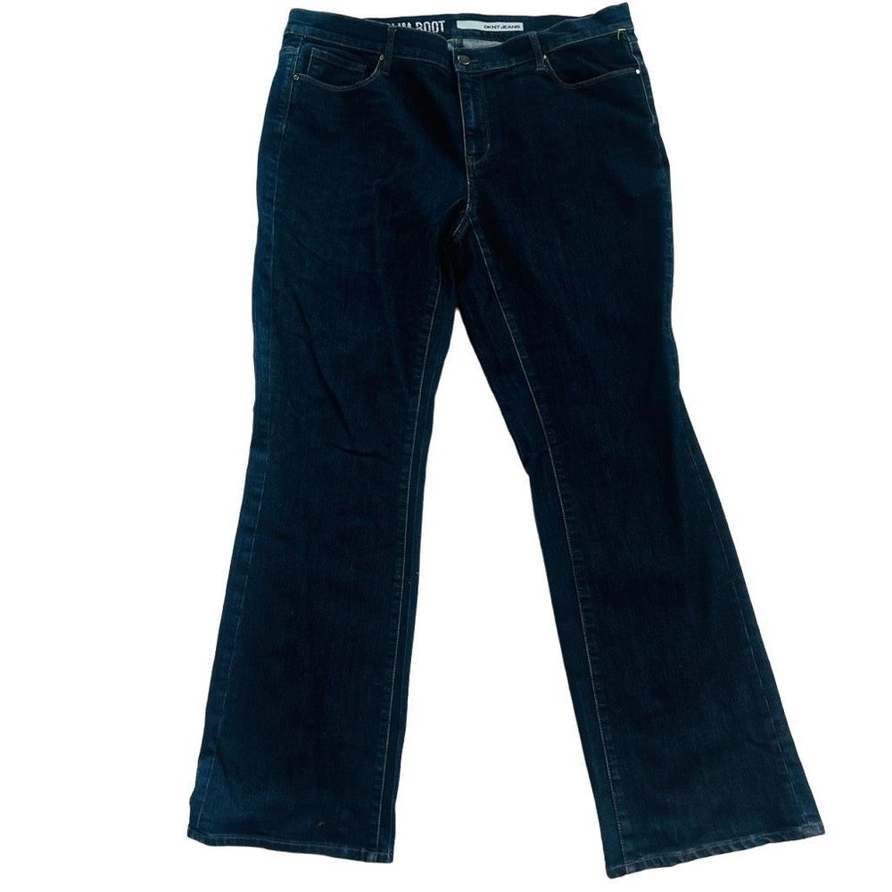 Women's Dkny Designer Ave B Slim Boot Jeans Stretch Dark Wash Size 16W